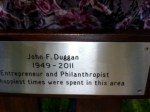 John F Duggan plaque on bench